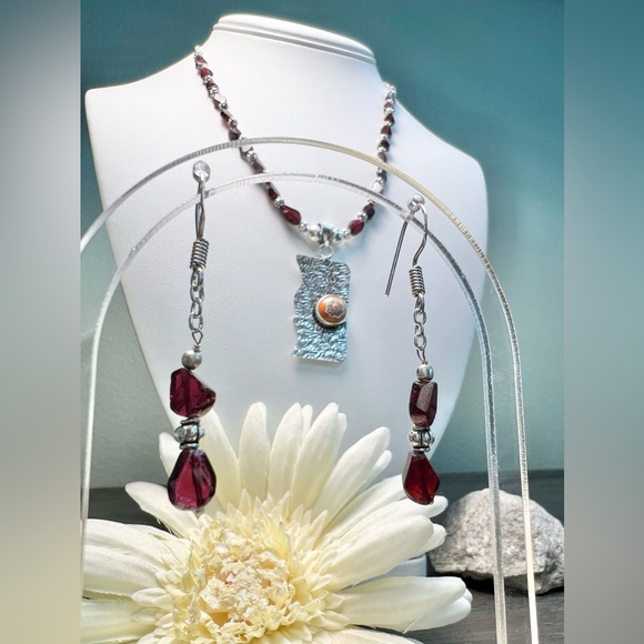 HESSONITE GARNET/MURANO GLASS NECKLACE SET - Picture 8 of 9